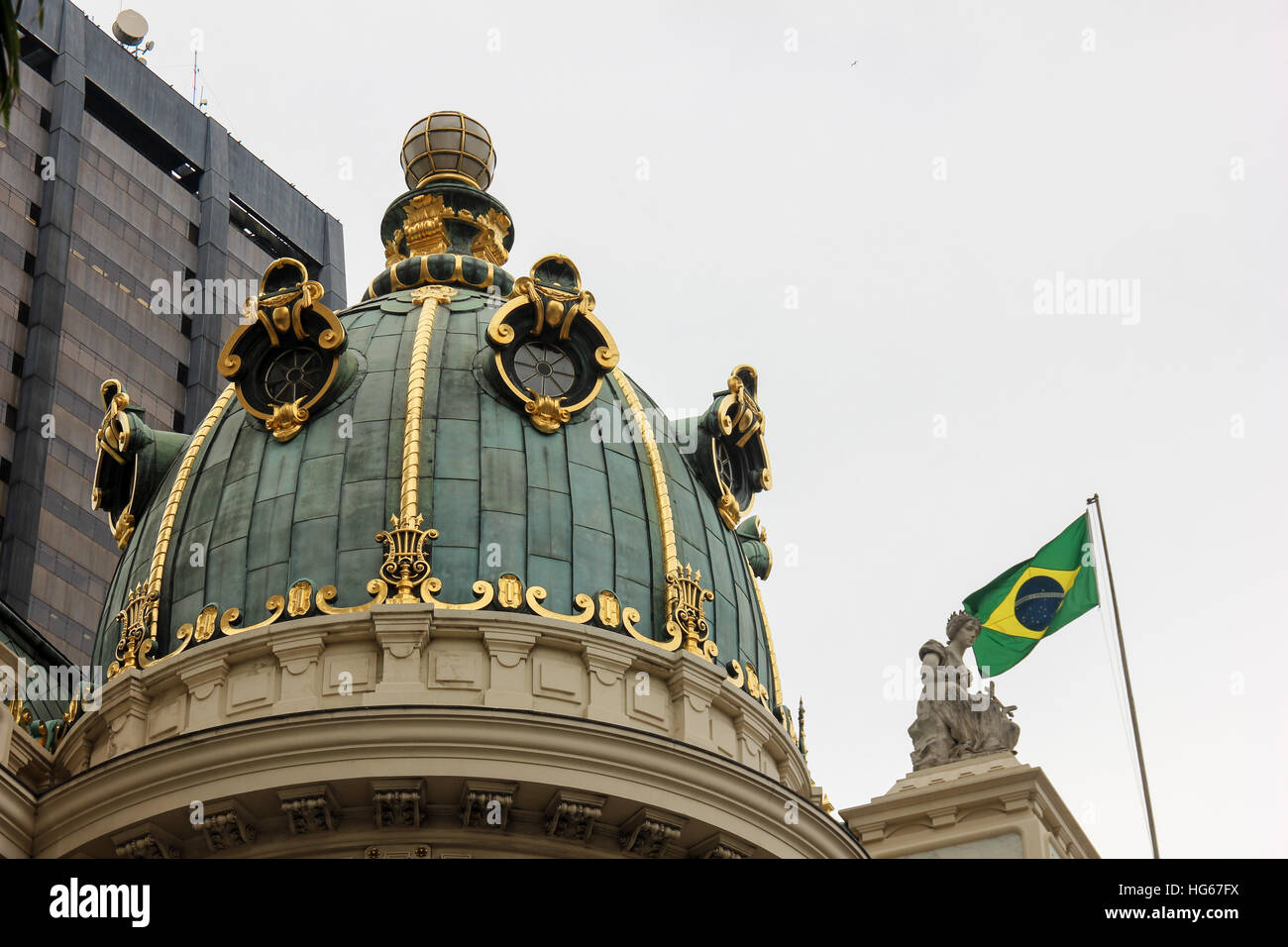 Architectural detail of the Municipal Theater of Rio de Janeiro, Brazil. The historic building, located in downtown Rio, opened in 1909. In this image Stock Photo