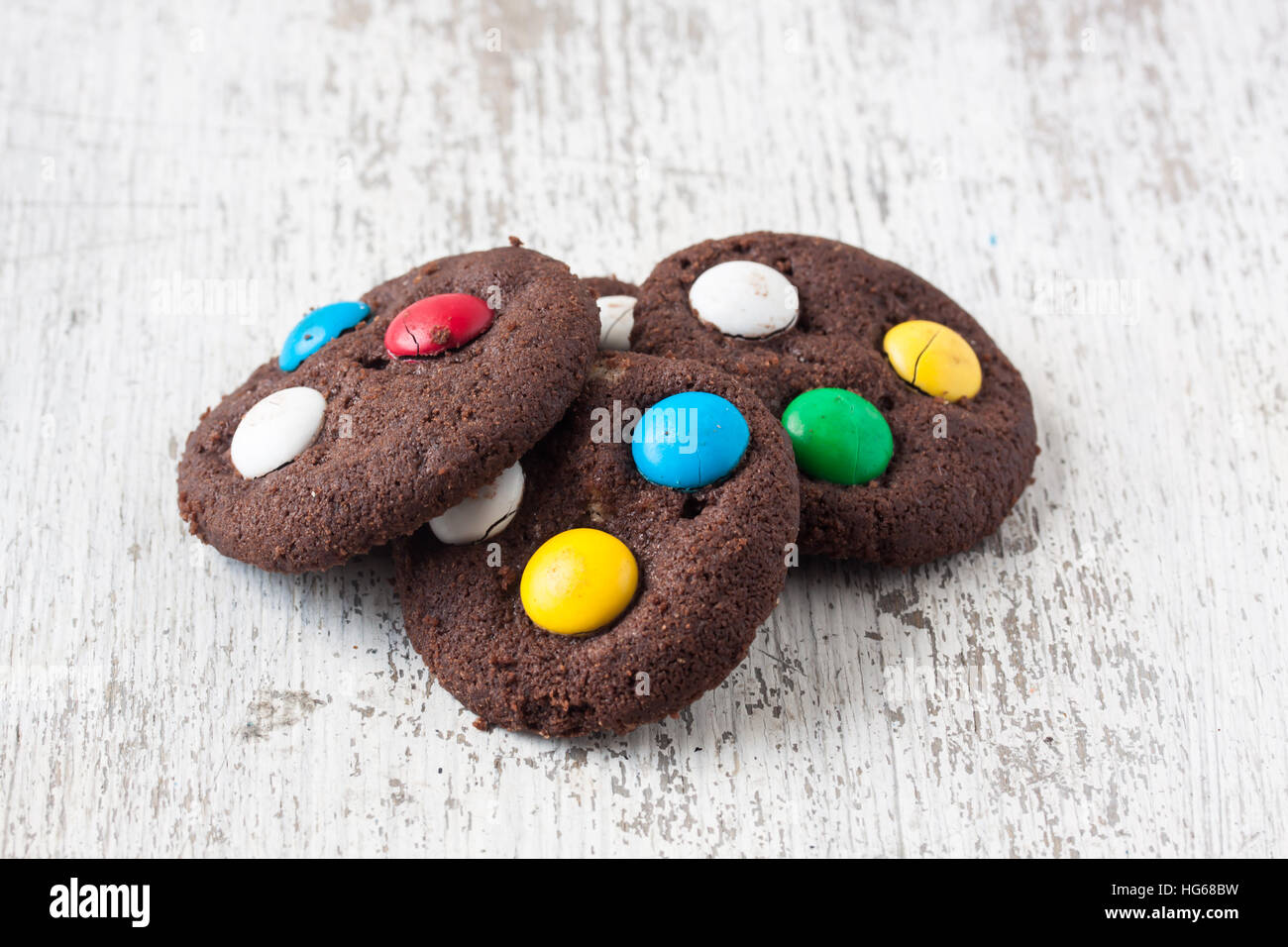 chocolate cookies with sugar coated chocolate Stock Photo Alamy