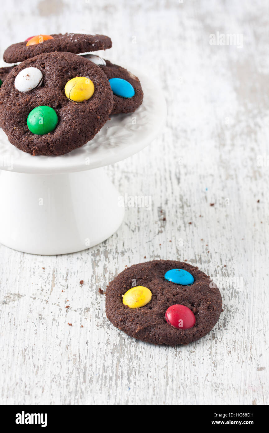 chocolate cookies with sugar coated chocolate Stock Photo Alamy