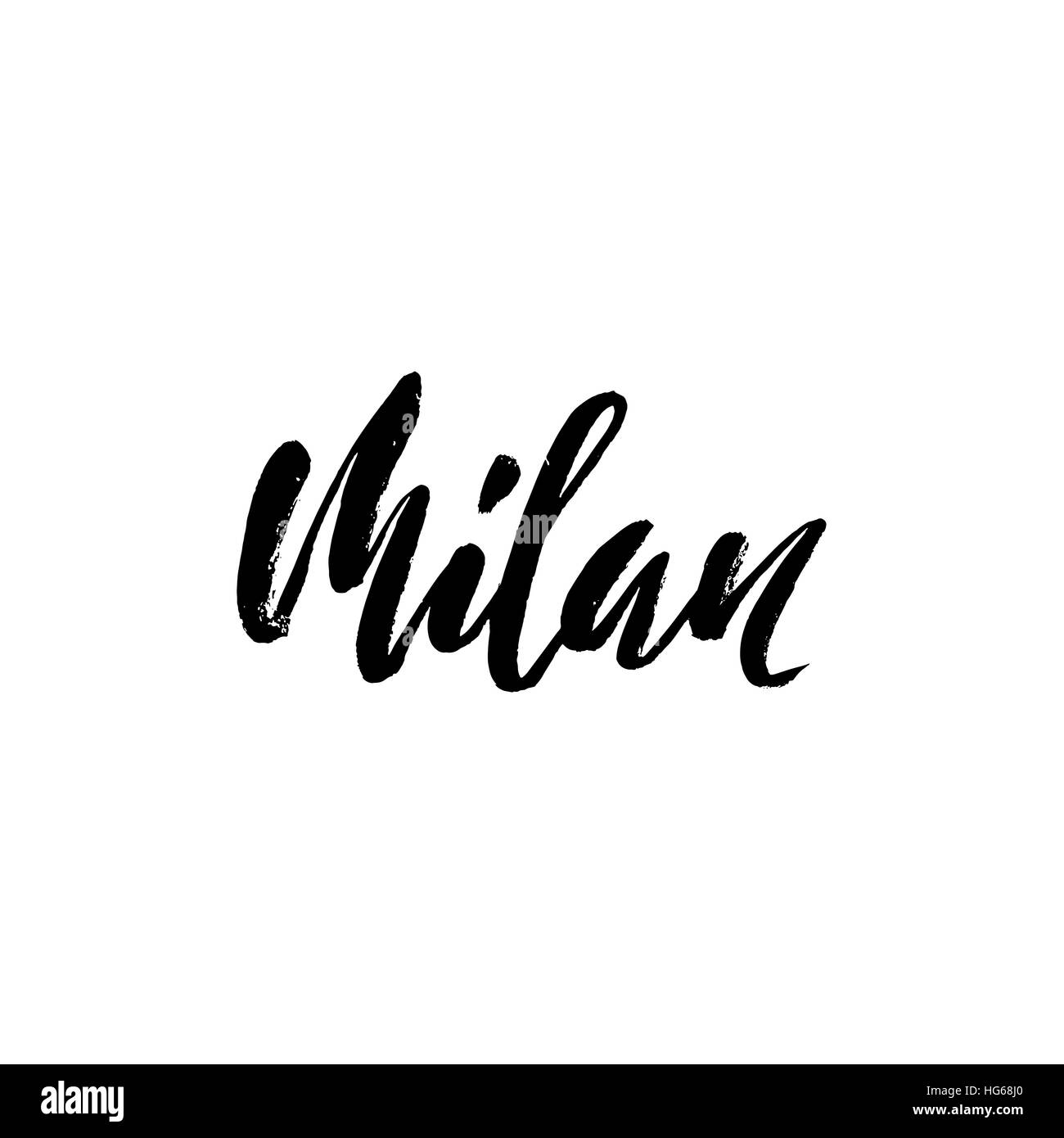 Milan, Italy. City typography lettering design. Hand drawn brush calligraphy. Isolated vector illustration. Stock Vector