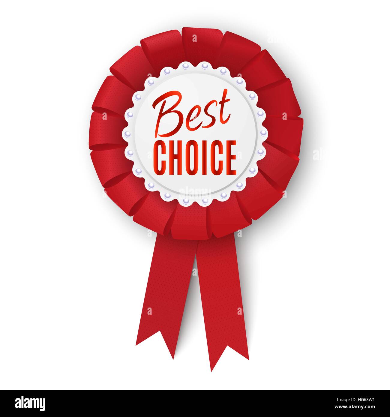 Realistic red fabric award ribbon isolated on white background. Badge Best choice. Vector illustration. Stock Vector