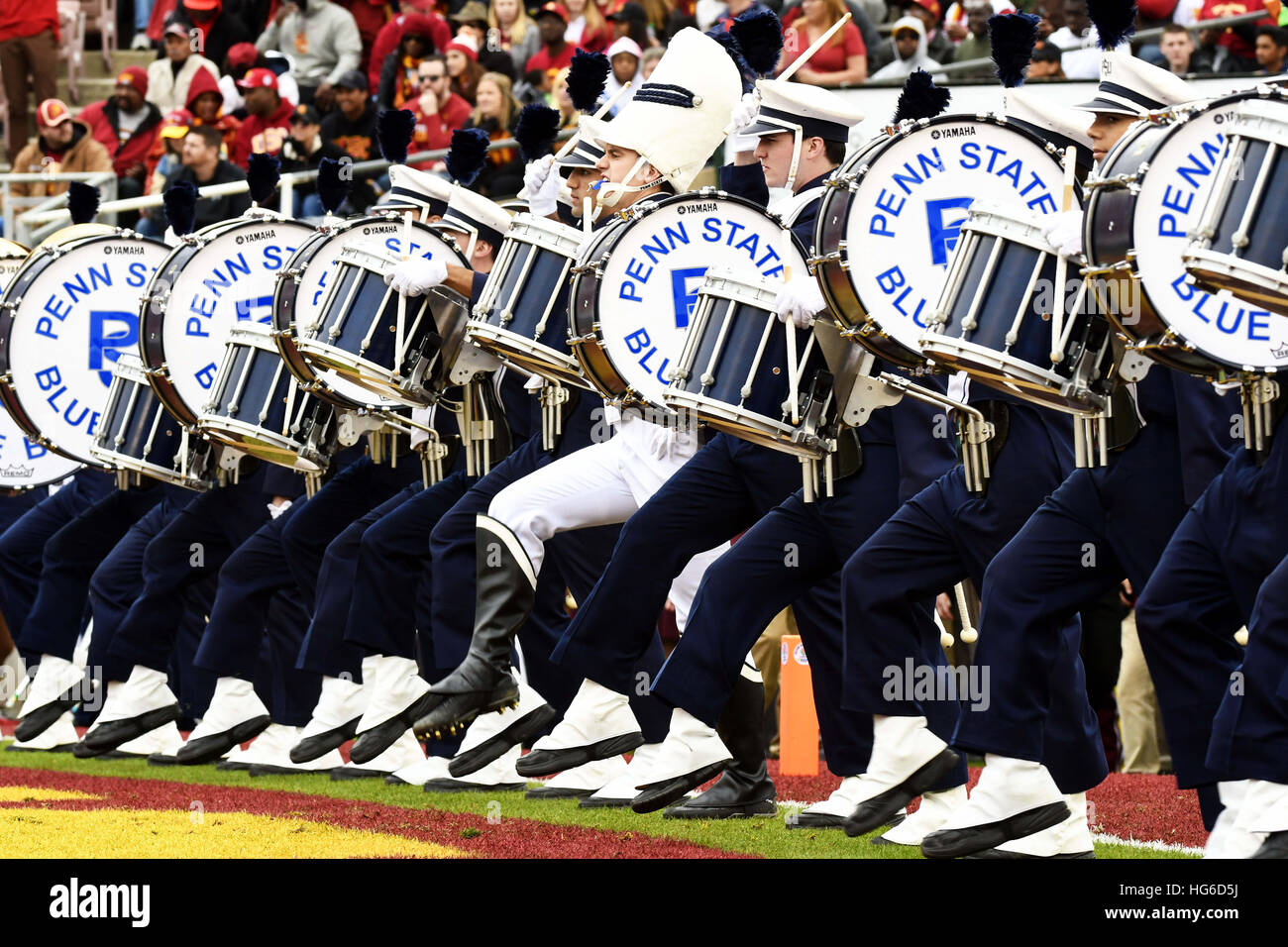 Pasadena, California, USA. 2nd Jan, 2017. The Penn State Nittany Lions marching band in action during a 52-49 loss to the USC Trojans in the 103rd Rose Bowl game in Pasadena, Ca. © John Pyle/ZUMA Wire/Alamy Live News Stock Photo