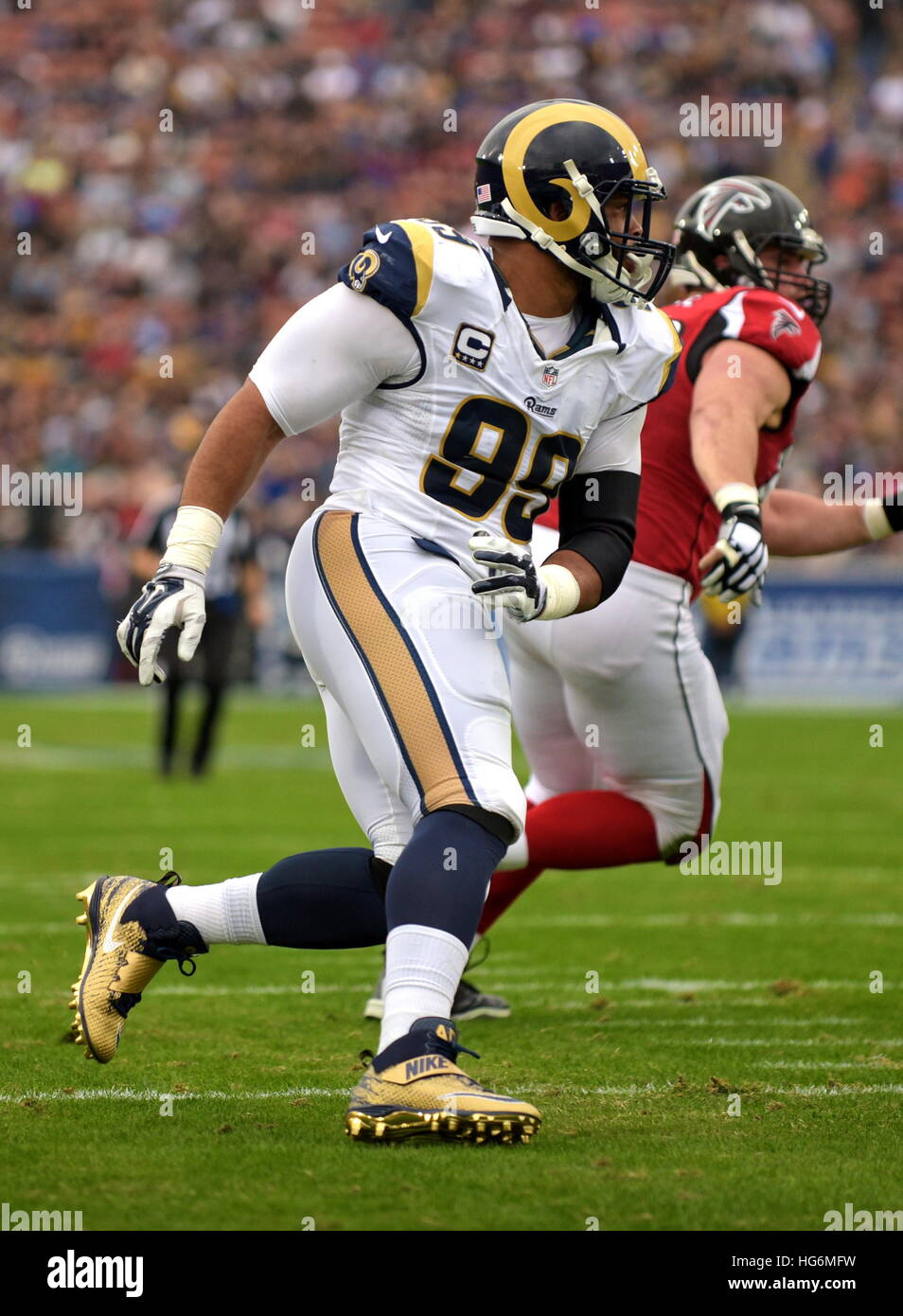 Los Angeles, California, USA. 11th Dec, 2016. Aaron Donald of the Los Angeles Rams in action during a 42-14 loss to the Atlanta Falcons at the Los Angeles Memorial Coliseum in Los Angeles, Ca. © John Pyle/ZUMA Wire/Alamy Live News Stock Photo