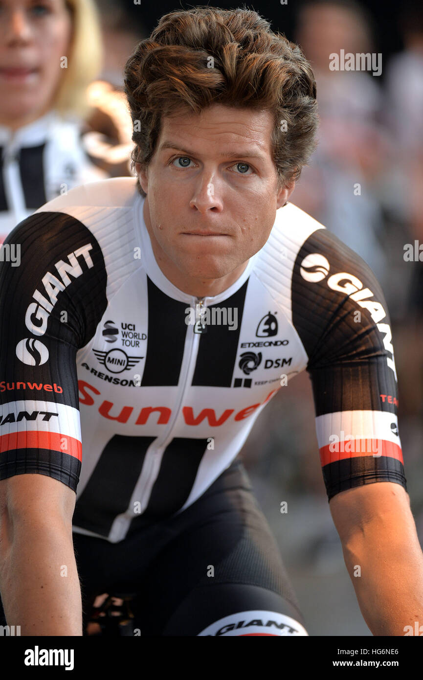 The Belgian Cyclist Bert De Backer Presents Himself In Front Of Special Guests At The Muenster Osnabrueck Airport In Greven Germany 5 January 2017 The Professional Cyclist Is Part Of The Team Sunweb