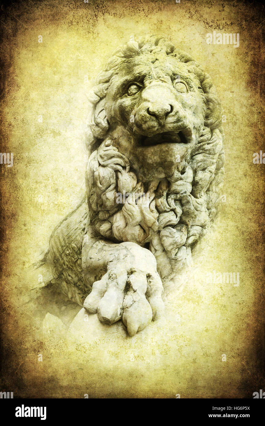antique textured picture of Medici Lion in Florence, Italy Stock Photo
