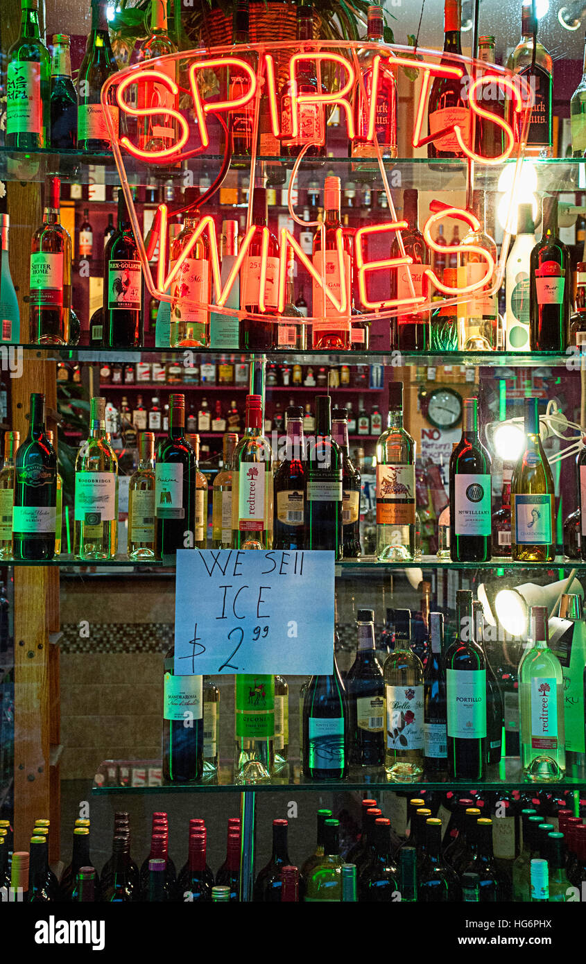 A liquor store window in New York City Stock Photo Alamy