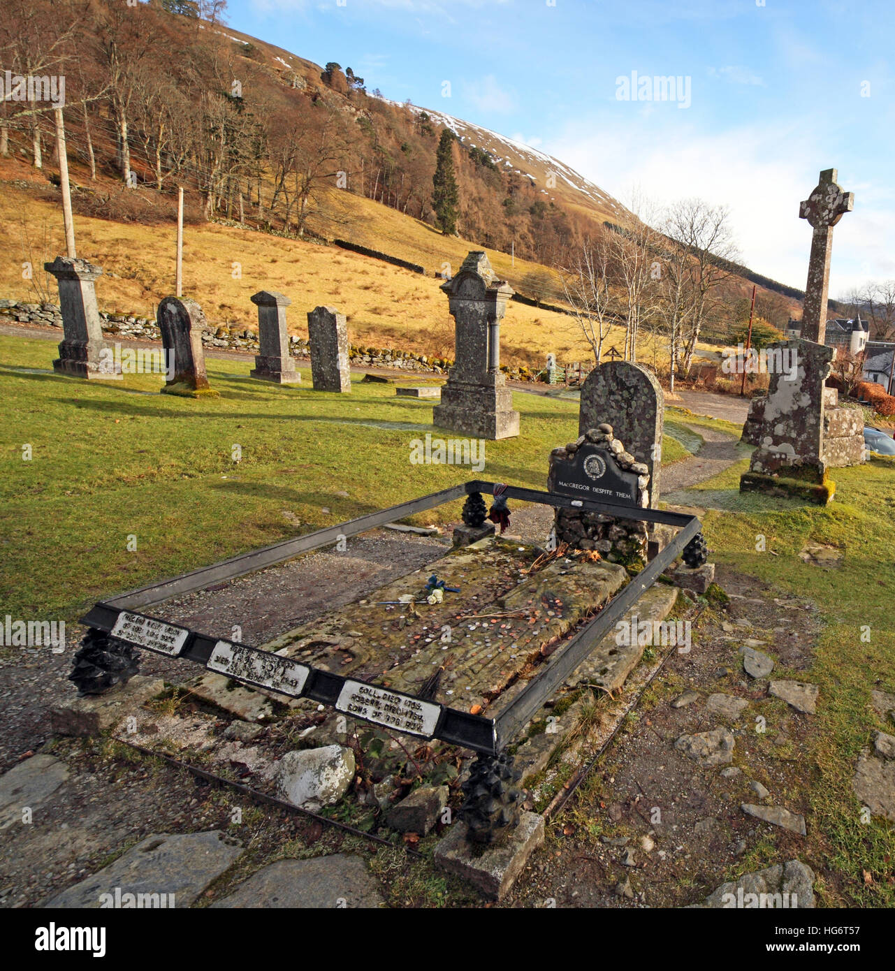 Balquhidder,Sterling,Scotland, UK - Rob Roy Red MacGregors resting place & grave Stock Photo