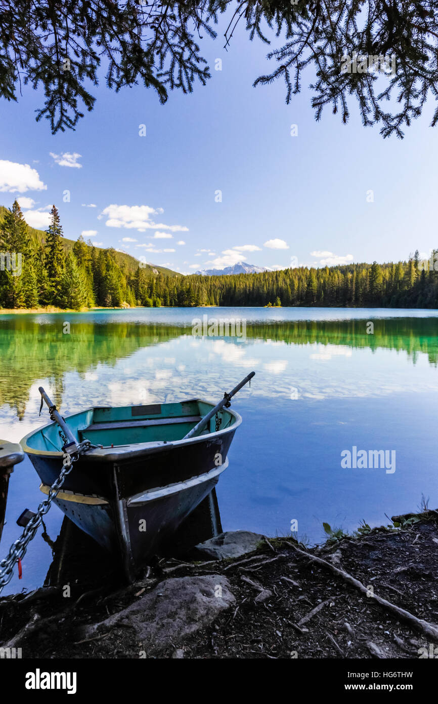 The Valley of the Five Lakes hike offers clear lakes with unique shades of jade and blue. The Valley of the Five Lakes loop is just under a 5km circui Stock Photo