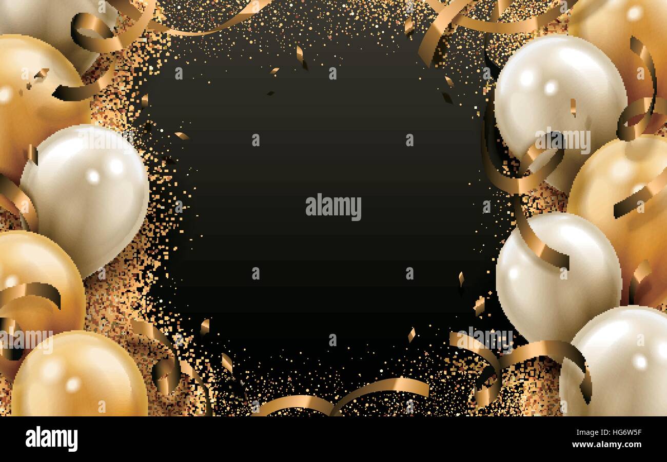 party balloon and ribbon elements, black background Stock Vector Image ...