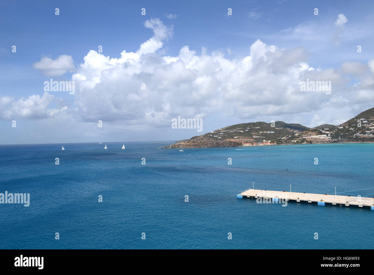 Harbor and dock in Saint Maarten. Stock Photo