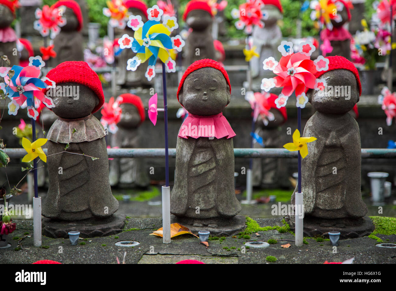 Jizo statues of unborn children at Shiba park in Tokyo Stock Photo