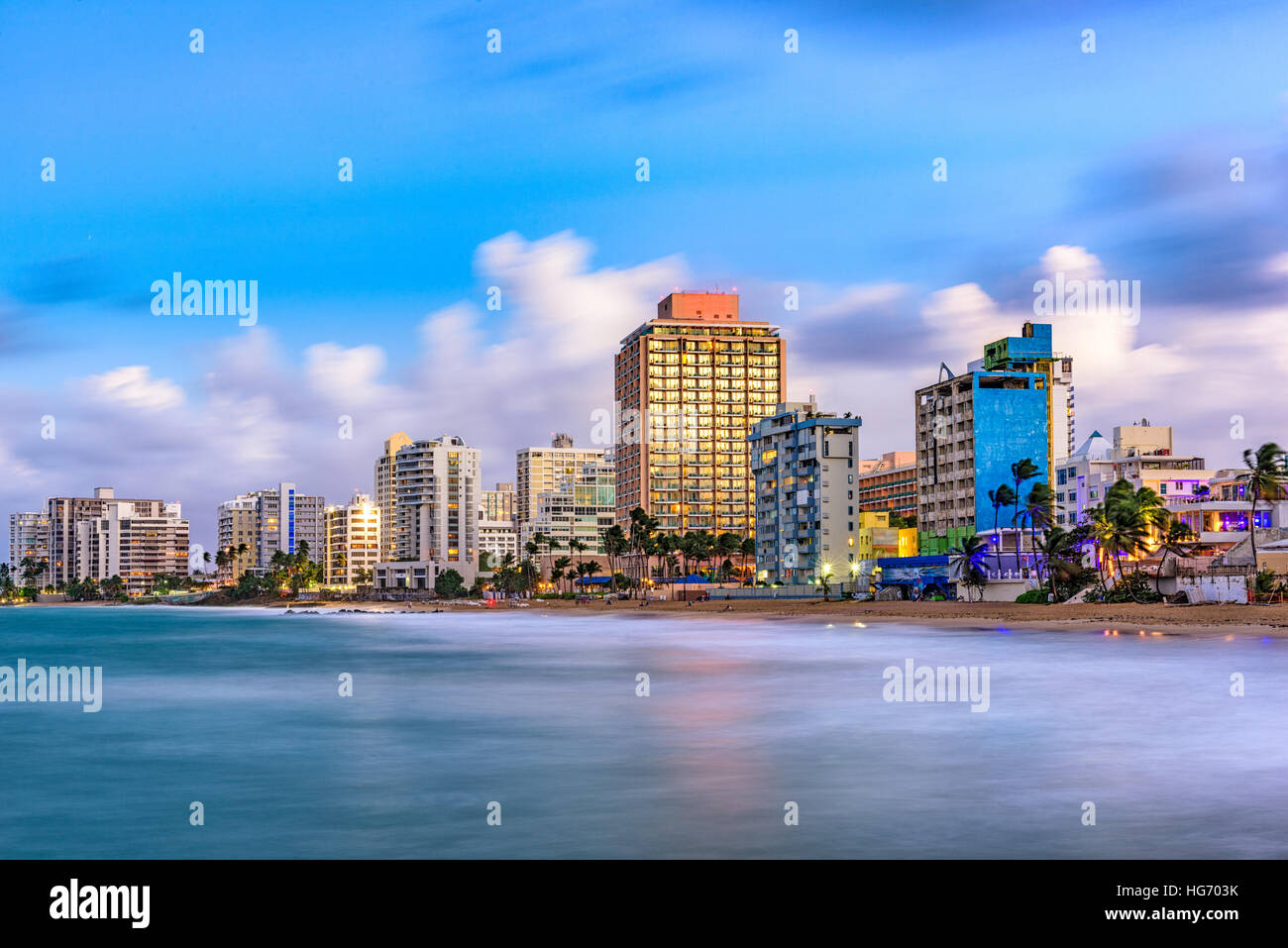 San Juan, Puerto Rico resort skyline on Condado Beach. Stock Photo