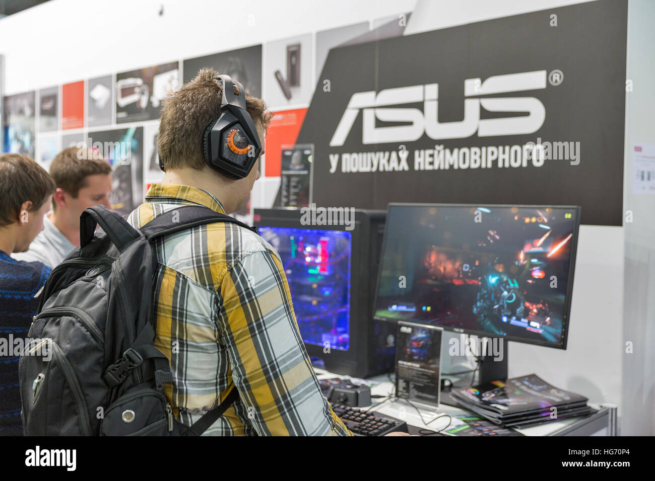 Unrecognized people visit Asus, a Taiwan based international computer company booth during CEE 2016. Stock Photo