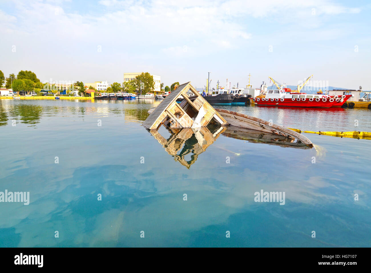 sunken boat Eleusis Greece Stock Photo