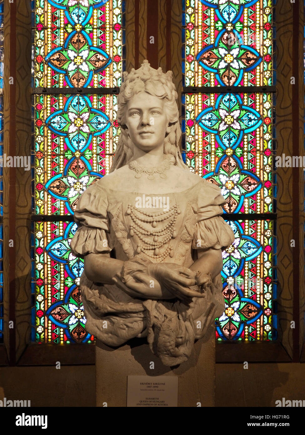 Elisabeth queen of Hungary and empress of Austria, marble bust in the Matthias church in Budapest, Hungary Stock Photo