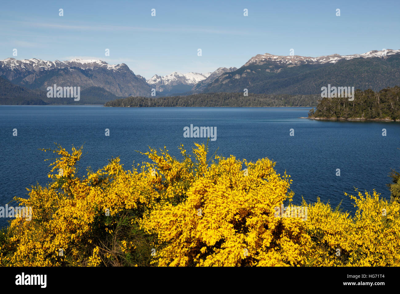 View over Lake Nahuel Huapi from belvedere near Villa La Angostura, Nahuel Huapi National Park, The Lake District, Argentina Stock Photo