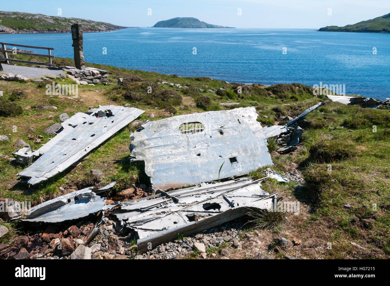The wreckage of a Catalina Flying Boat that crashed on the island of Vatersay during WWII in 1944. Stock Photo