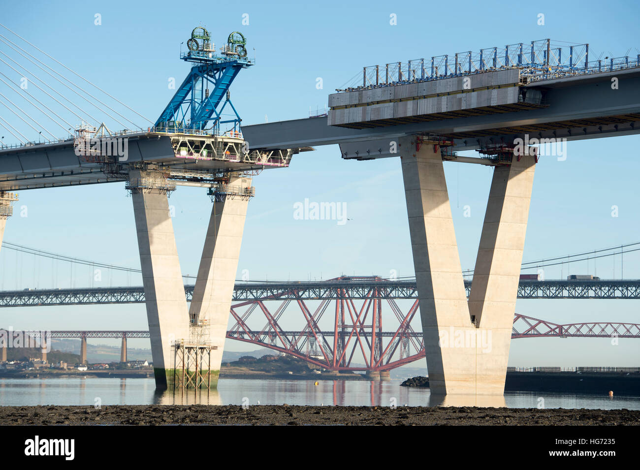 The Queensferry Crossing under construction. The new bridge will carry traffic over the Firth of Forth estuary. Stock Photo