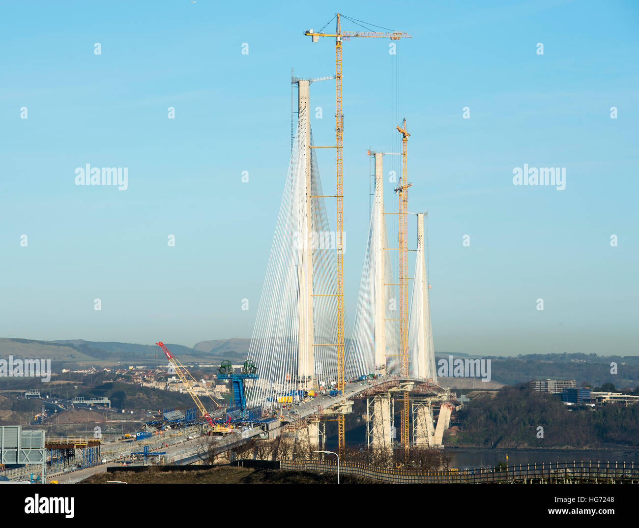 The Queensferry Crossing under construction. The new bridge will carry traffic over the Firth of Forth estuary. Stock Photo