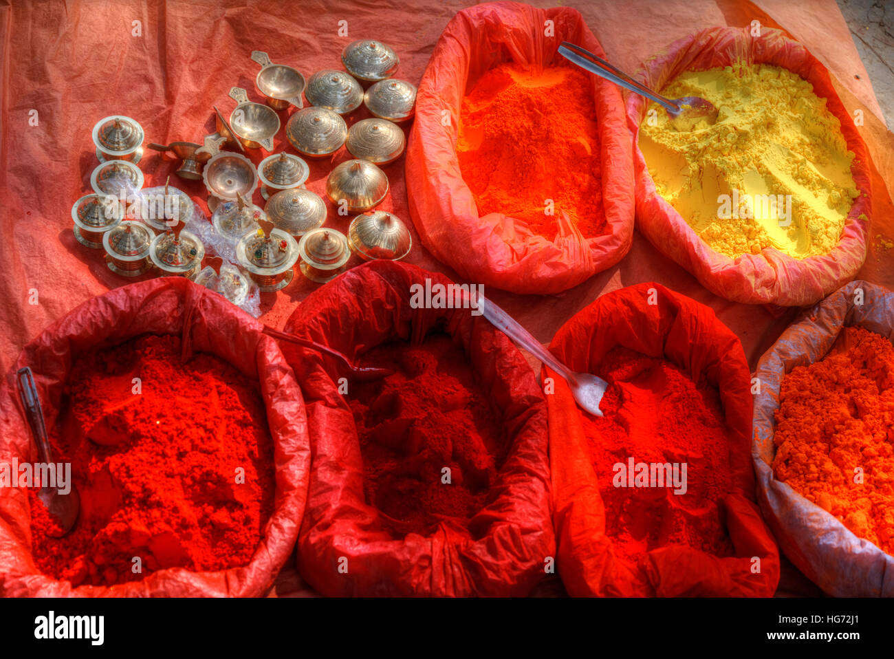 Paint pigment in the sun in Kathmandu, Nepal. Stock Photo