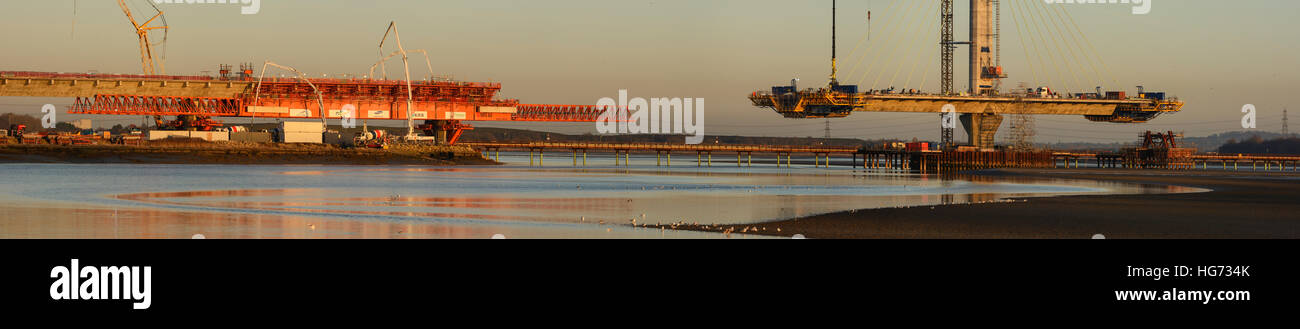 Panorama of the Mersey Gateway Bridge project construction area in Widnes. Stock Photo