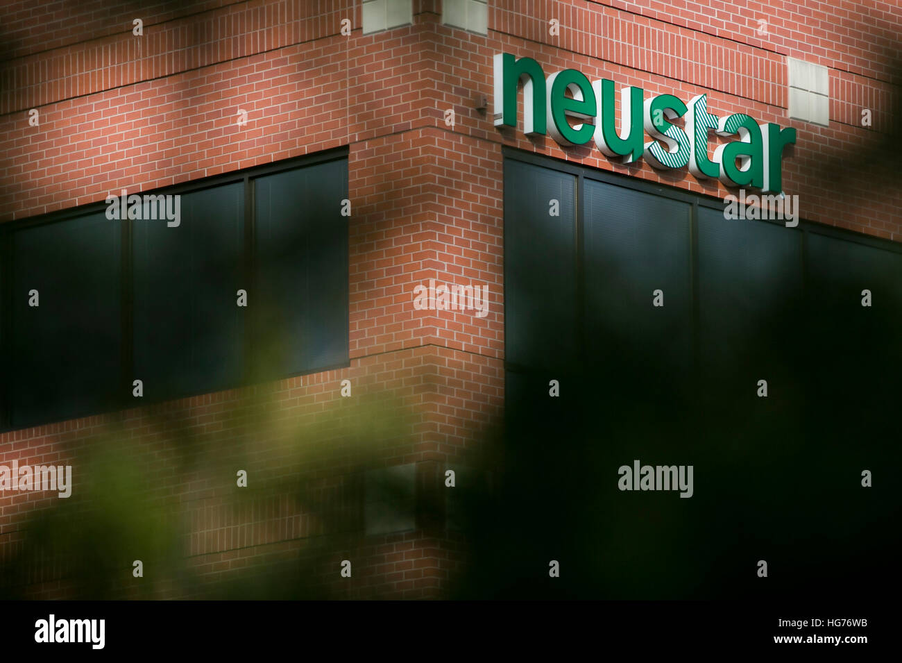 A logo sign outside of the headquarters of Neustar, Inc., in Sterling, Virginia on December 31, 2016. Stock Photo
