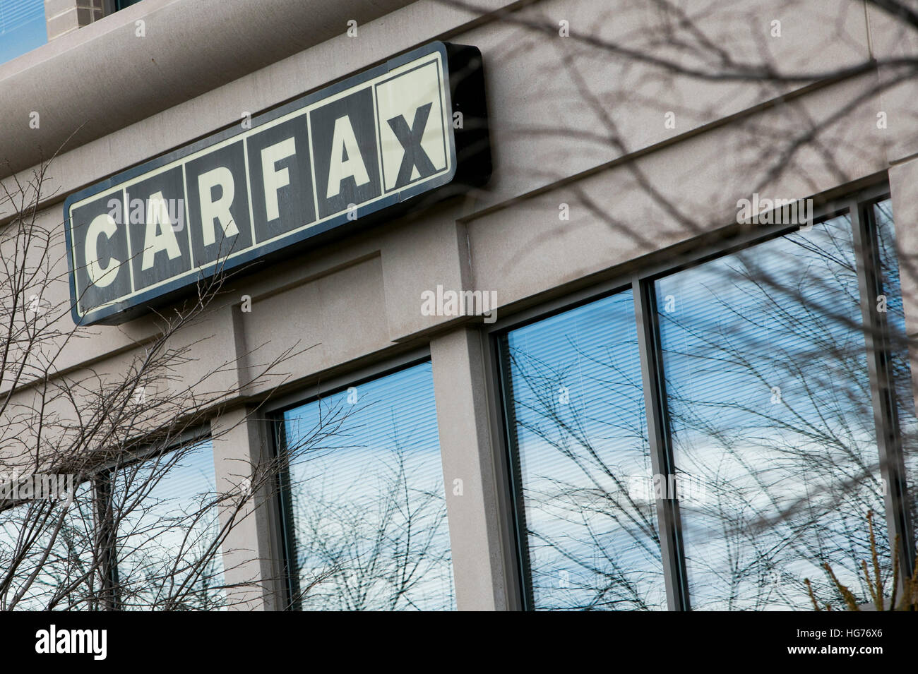 A logo sign outside of the headquarters of Carfax, Inc., in Centreville, Virginia on December 31, 2016 Stock Photo
