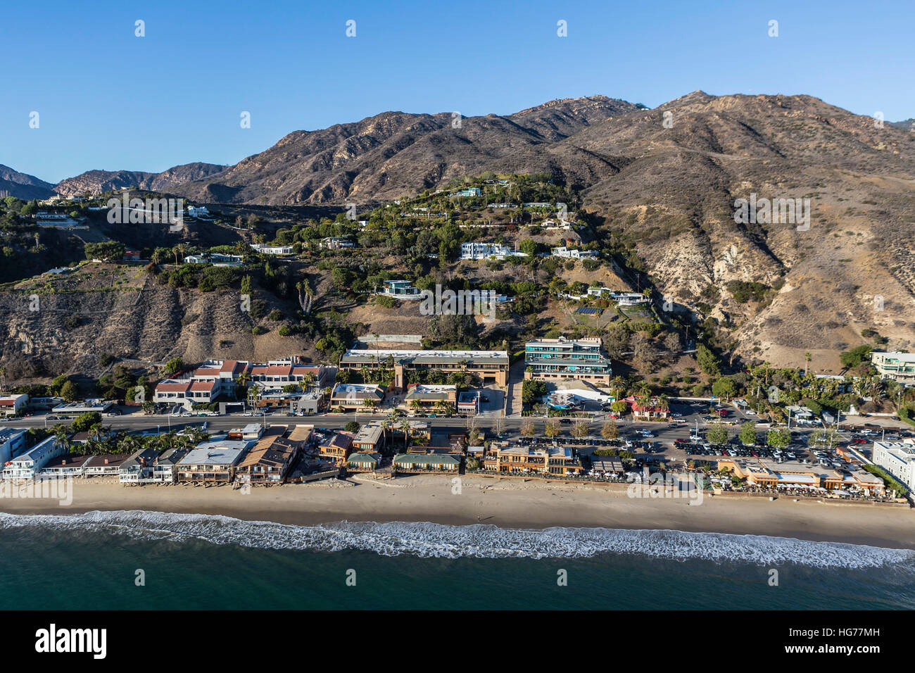 Aerial of built up Malibu beachfront near Los Angeles in Southern California Stock Photo Alamy