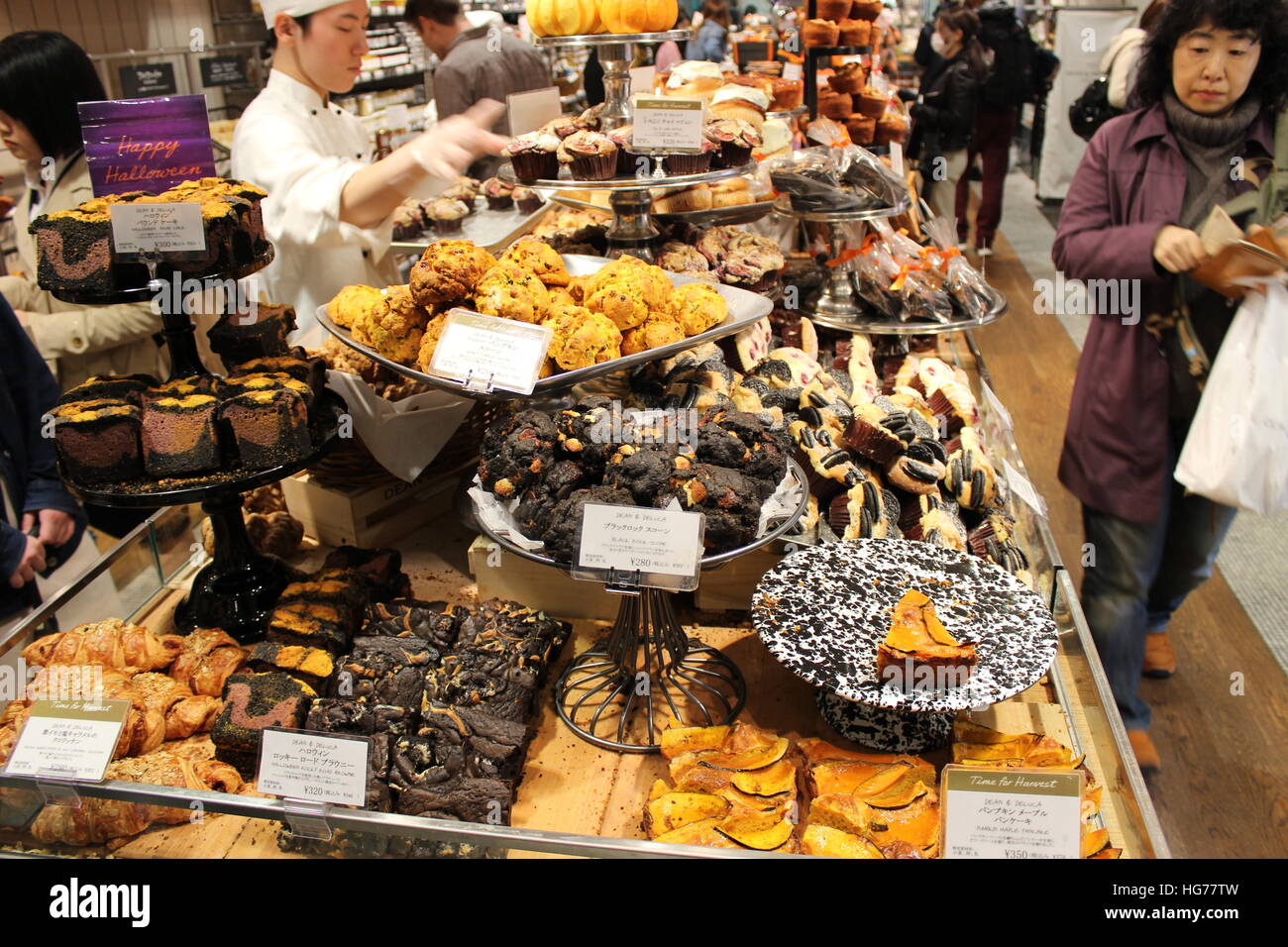 An array of desserts and pastries at Dean & Deluca in Tokyo, Japan Stock Photo