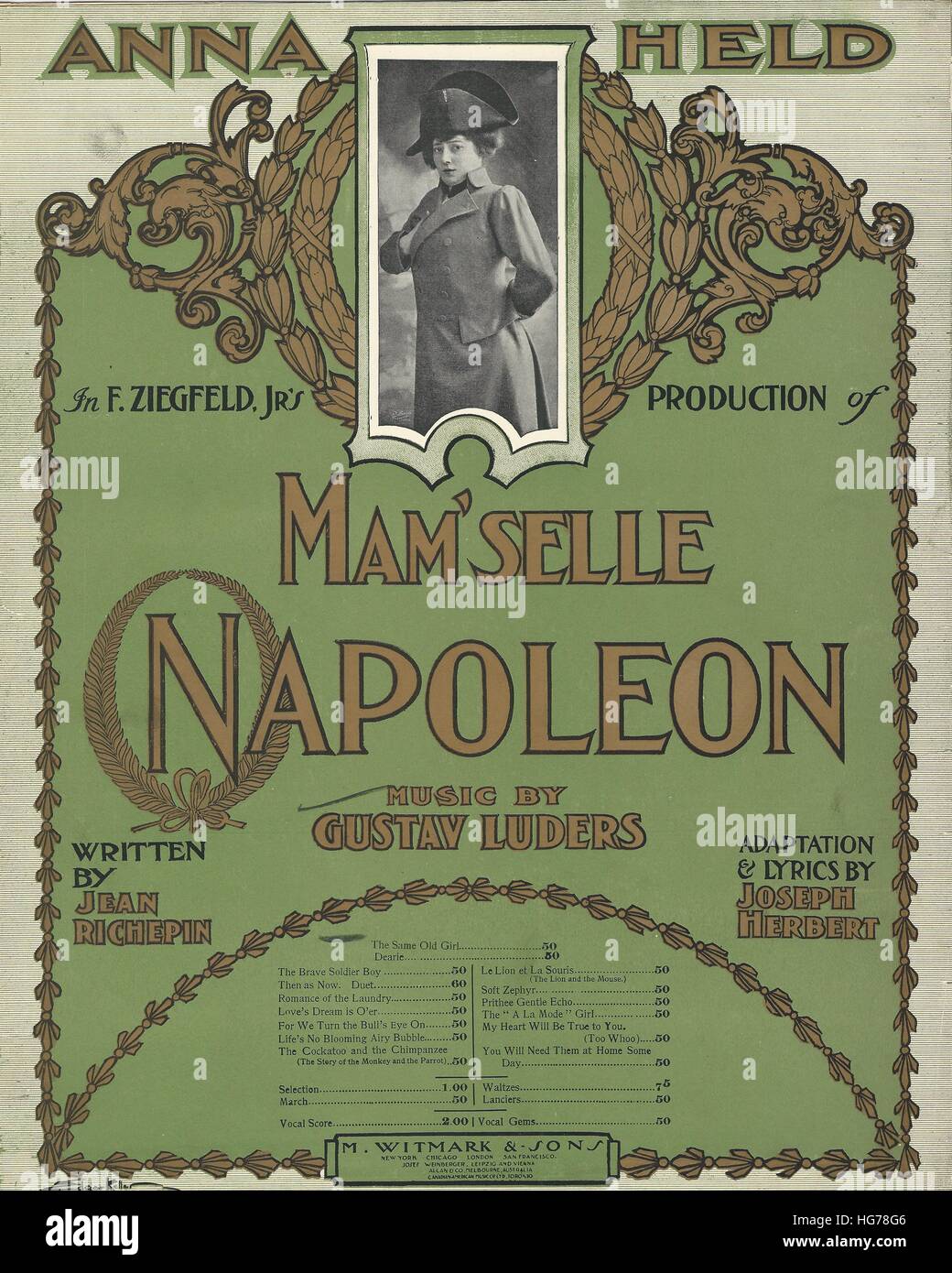 'Mam'selle Napoleon' 1903 Anna Held Ziegfeld Musical Sheet Music Cover Stock Photo
