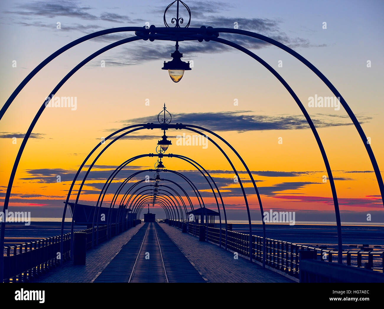 The Pier at sunset, Southport, Merseyside, Lancashire, England, UK. Stock Photo