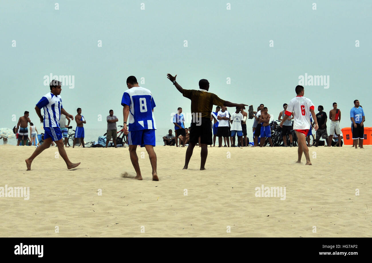 match of football on Copacabana beach Rio de Janeiro Brazil Stock Photo
