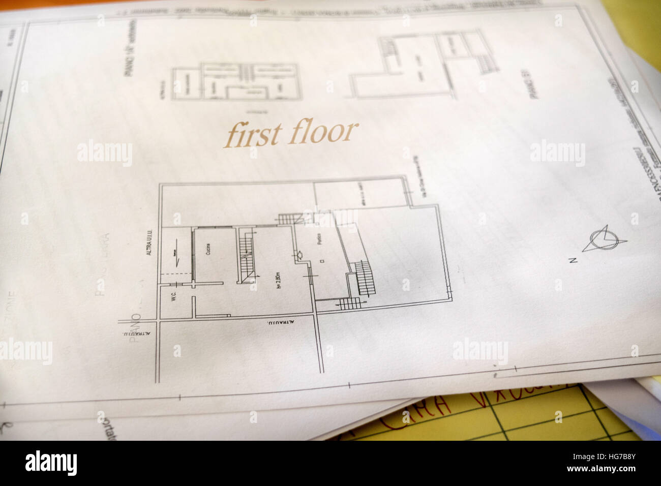 Drawings for building Architectural project Stock Photo