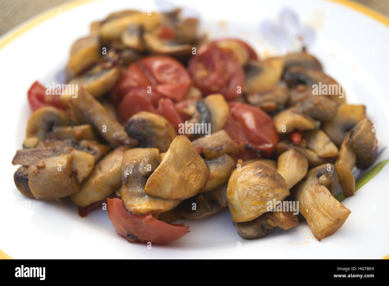 roasted mushrooms with tomatoes Stock Photo