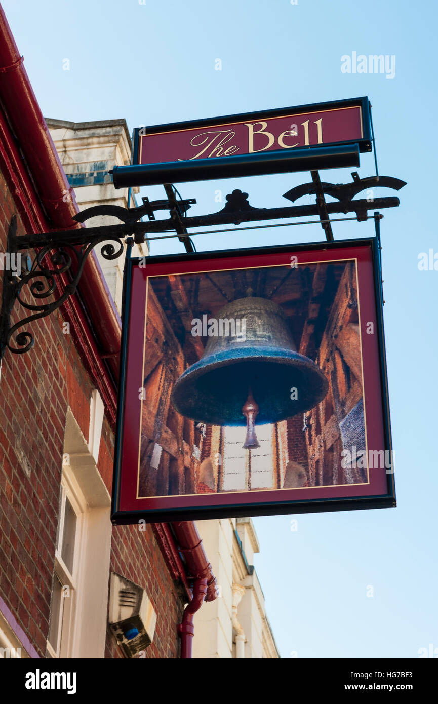 The Bell public house sign, in The Bell public house Stock Photo