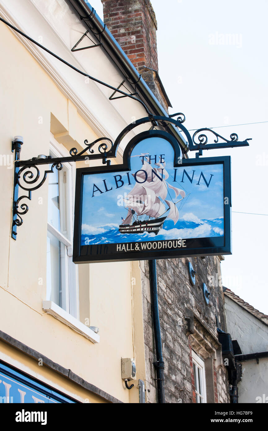 The Albion Inn pub sign, in Wimborne Minster Stock Photo