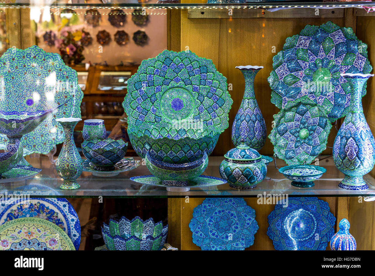 Persian handicrafts for sale on Great Bazaar in Isfahan city, Iran ...
