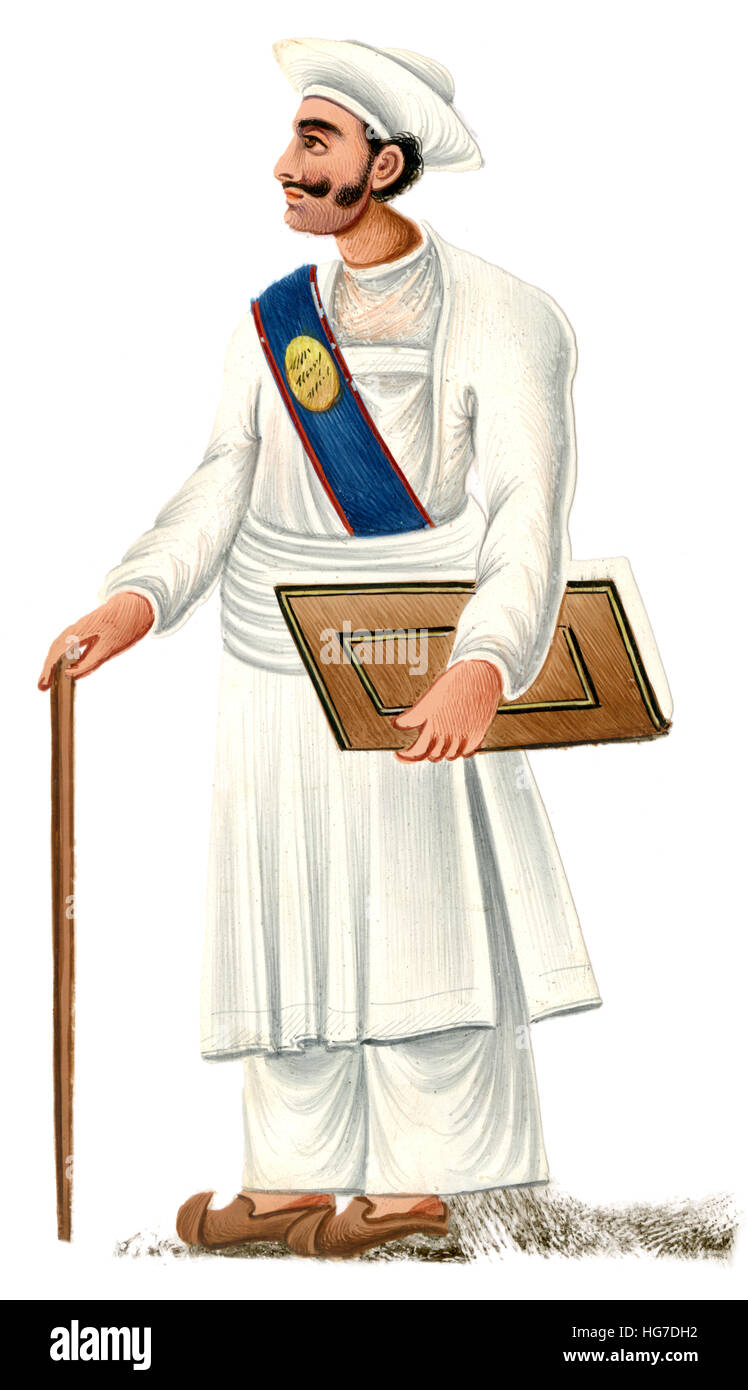 Gouache on mica, Indian illustration of Chaprasi letter carrier and message, circa 1850. Stock Photo