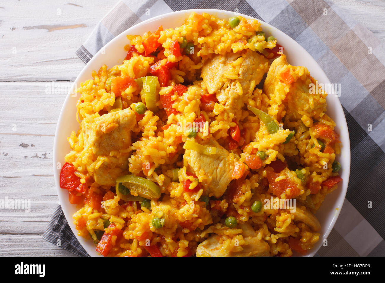 Arroz con pollo close up in a bowl on the table. horizontal top view Stock  Photo - Alamy