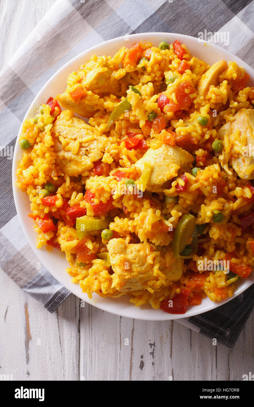 Arroz con pollo close up in a bowl on the table. vertical top view Stock  Photo - Alamy