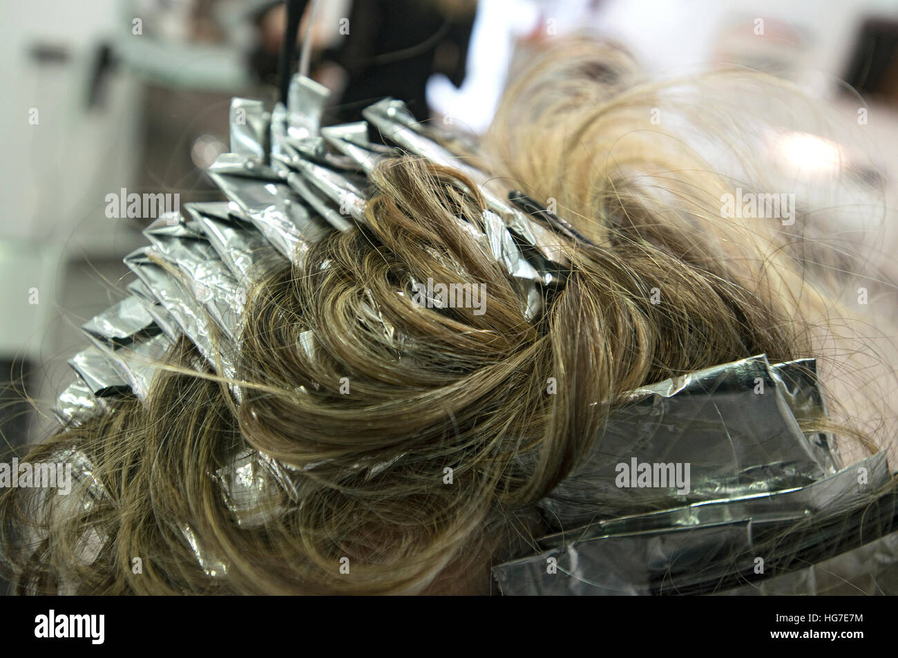 Hair highlights treatment Stock Photo