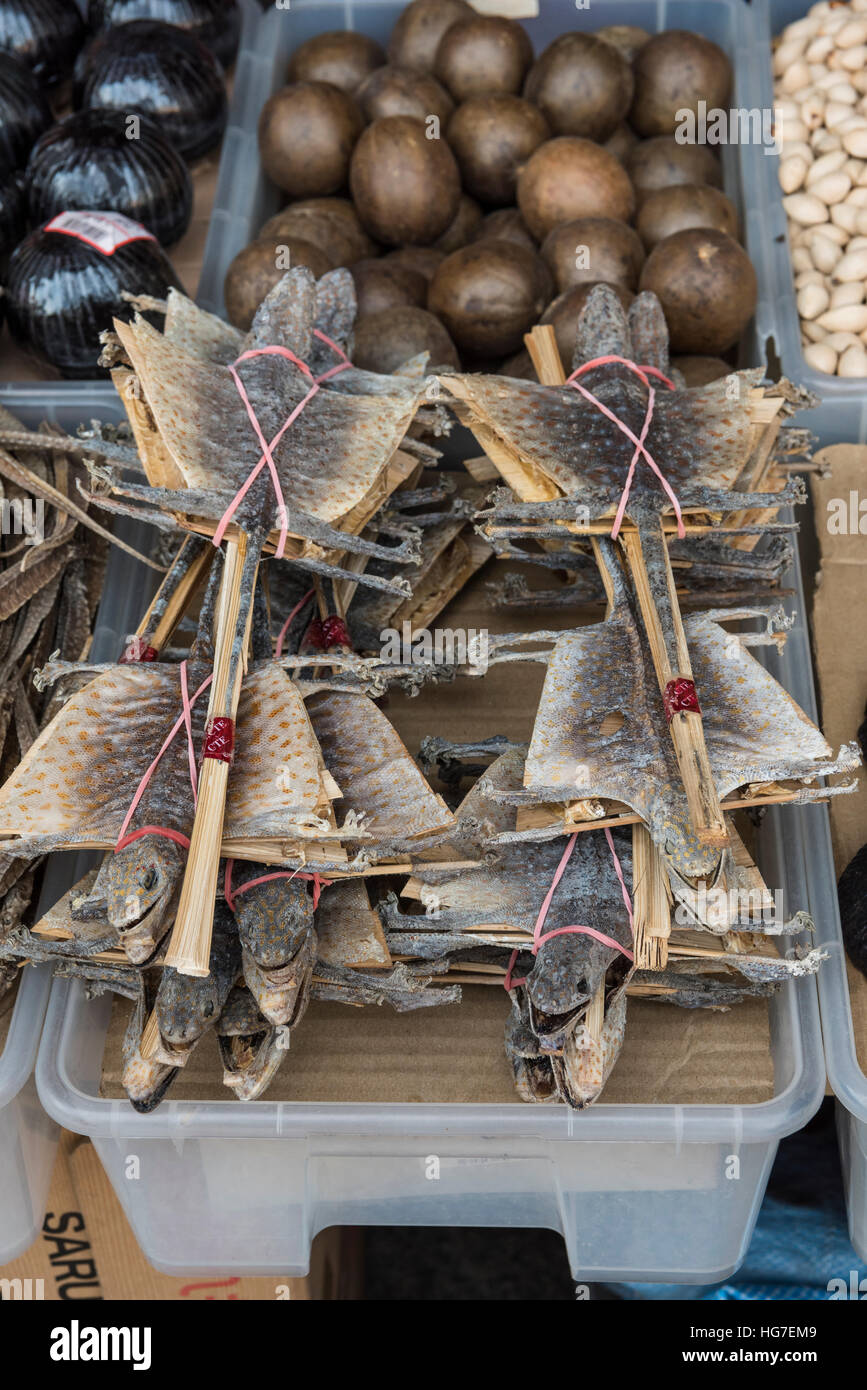 Dried Flying Lizards used in Traditional Chinese Medicine on a Market Stall in Singapore Stock Photo