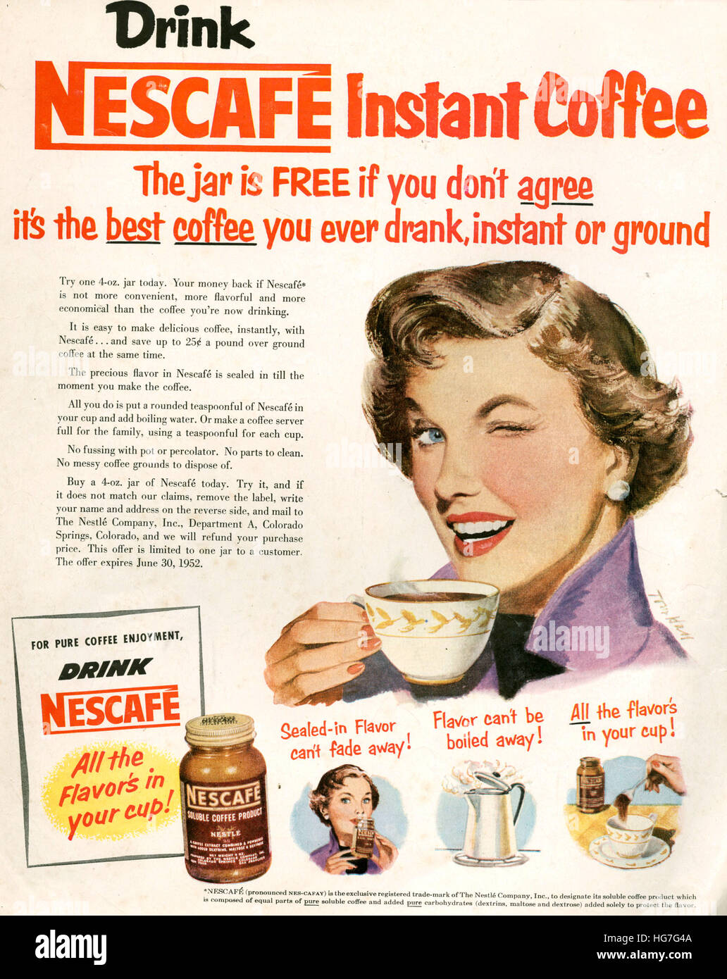 1950s USA Nescafe Magazine Advert Stock Photo