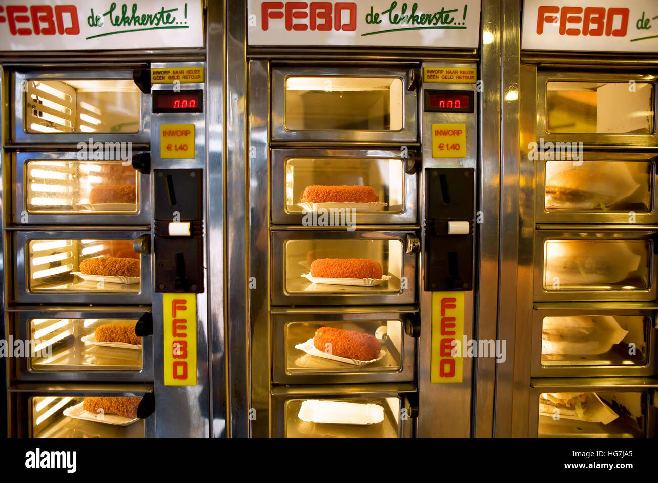 Food from a vending machine, Amsterdam Stock Photo