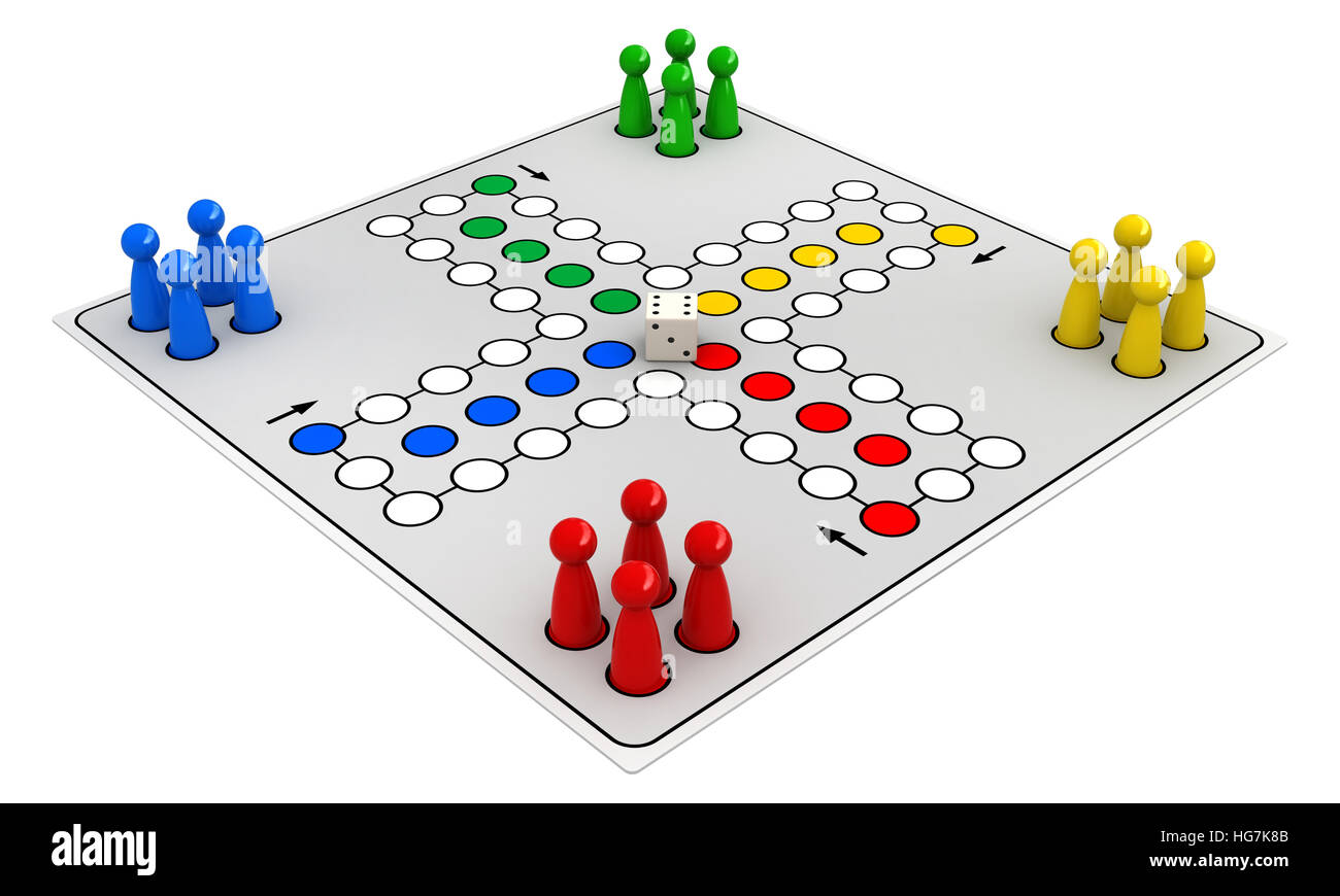 3d render of ludo (Take it Easy) board game isolated on white background Stock Photo