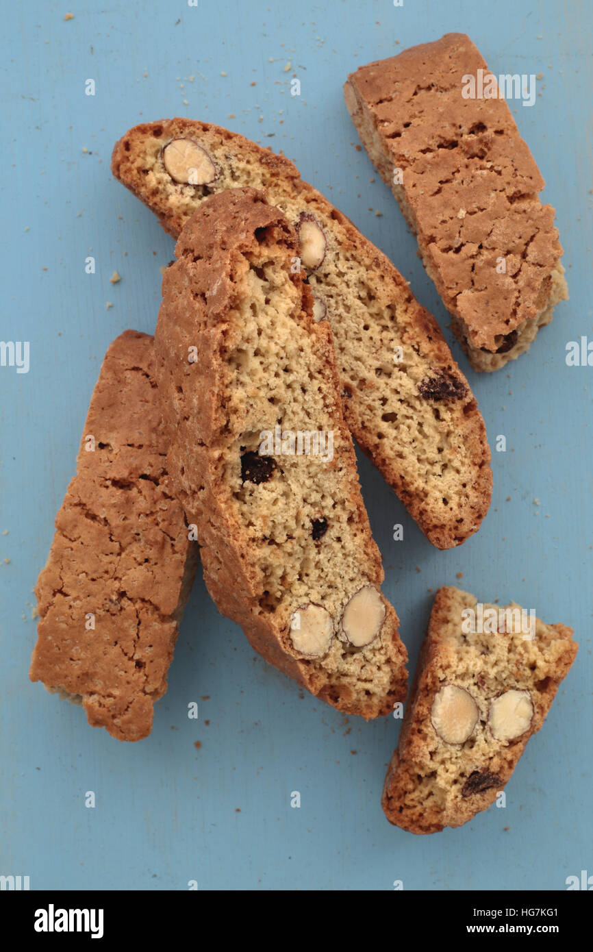 Biscotti biscuits on a blue background close up Stock Photo Alamy