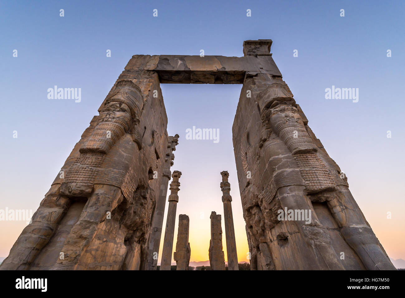 Ruins of Gate of All Nations in Persepolis ancient city in Iran Stock Photo