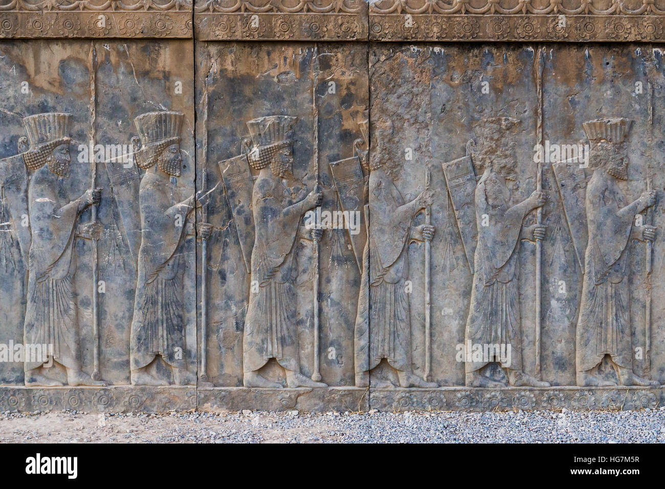 Bas relief of Tachara Palace in Persepolis ancient city in Iran Stock Photo