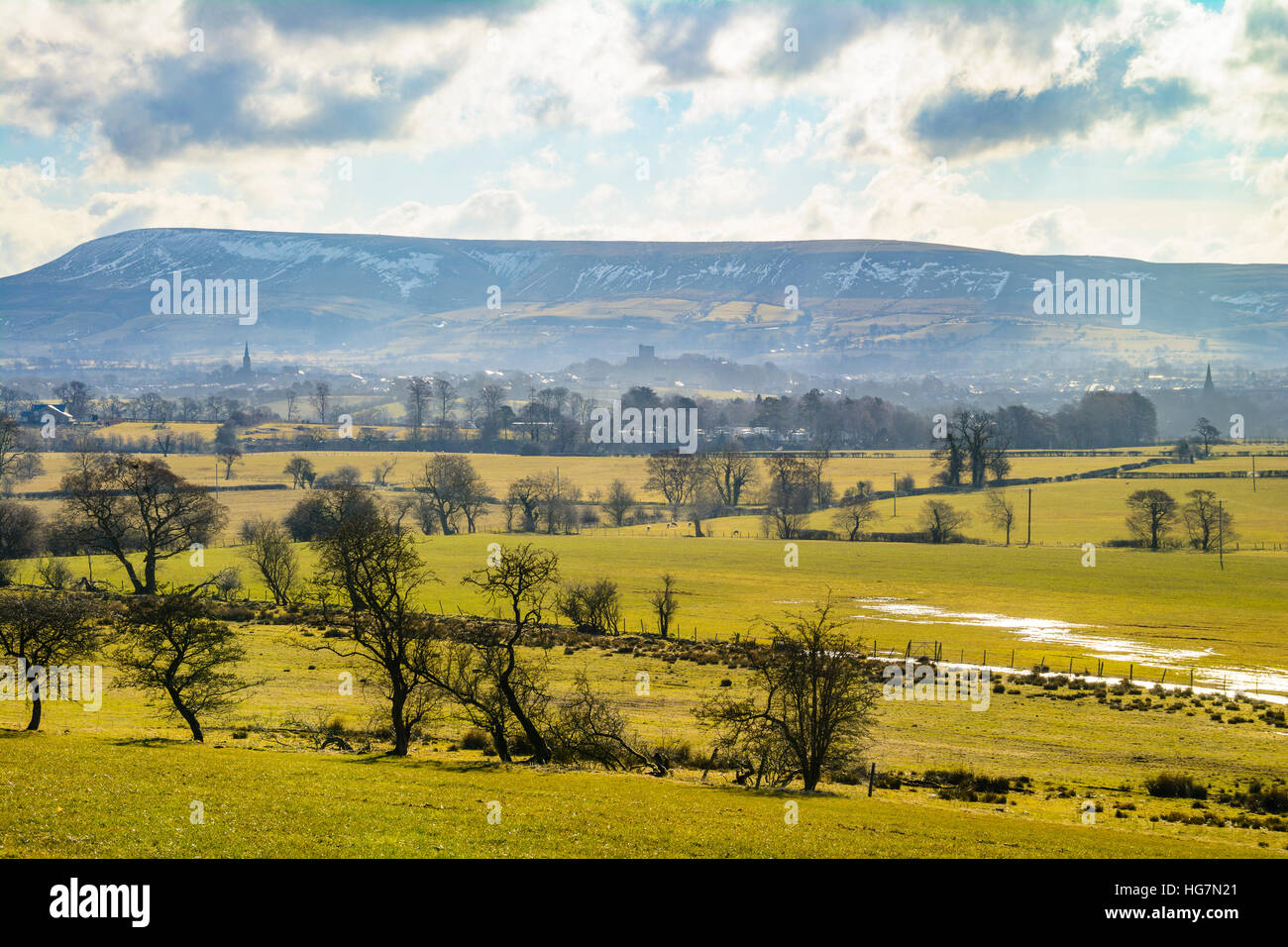 Clitheroe and Pendle Hill from Backridge Ribble Valley Lancashire Stock