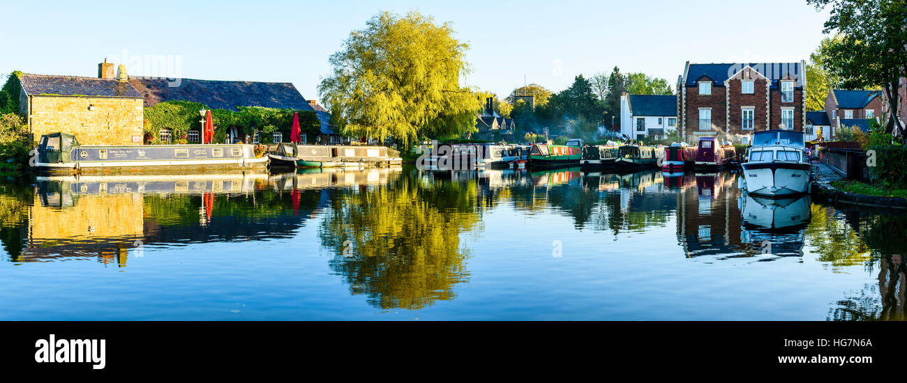 Stitched panorama of Tithebarn Basin on the Lancaster Canal at Garstang Lancashire England Stock Photo
